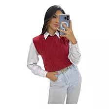 Colete De Tricô Mousse Tricot Aran Feminino Ref 251