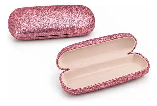 Estuche Porta Lentes Rígido Rosa Glitter Para Anteojos Rosa