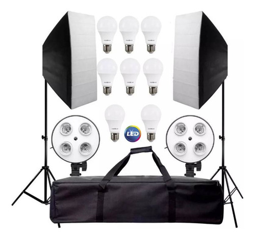 Soft-box 50x70 Luz Continua 8 Lampadas Tripe Bolsa Nf