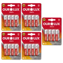 20 Pilhas Baterias Aa Ourolux Zinco 2a - 5 Blister C/4