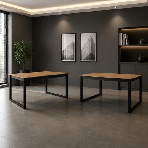 Conjunto 2 Mesas De Escritório Retangular Mdp Metalon 105cm Mel/preto