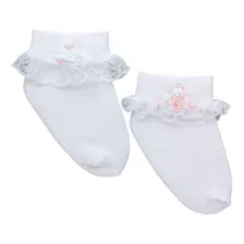 Meia Soquete Batizado Festa Social Bebe Infan Renda Kit C/2