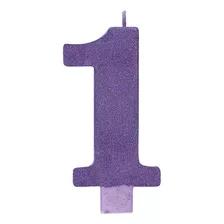 Numeral #1 - Vela Grande Con Purpurina Color Morado