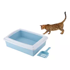 Kit Caixa De Areia Para Gatos E Pazinha Banheiro Media Azul