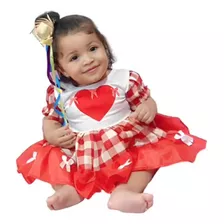 Vestido Infantil Mesversário Junina Xadrez Vermelho C/chapeu