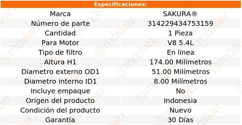 (1) Filtro Combustible Ford Expedition 8 Cil 5.4l 99/03 Foto 2