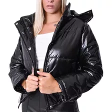 Campera Mujer Puffer Inflable Negro Metalizada 