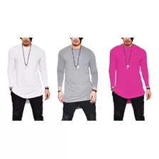 Kit 3 Camisetas Camisa Oversized Longline Masculina Wooks