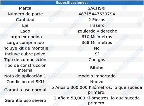 Kit 2 Amortiguadores Tra Sachs Syclone Awd V6 4.3l 91 Foto 2