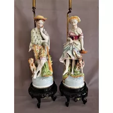 Pendant De Antiguas Lámparas Con Pareja Galante En Porcelana