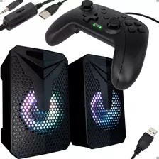 Combo Kit Gamer Caixa Som + Controle Usb Rgb Led Pc Notebook