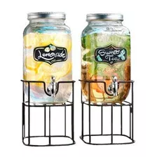 2 Frascos Dispenser Canilla 4l Taper Soporte Bebidas Vidrio