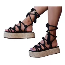 Sandália Flatform Corda Anabela Amarração Up Shoes Calçados!