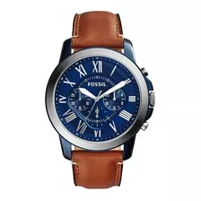 Reloj Fossil Fs5151 Lujoso Para Hombre Original Color De La Correa Marrón Claro Color Del Bisel Plateado Color Del Fondo Azul