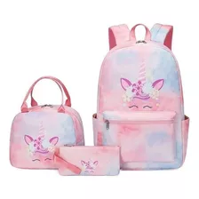 3 Pcs Mochila De Mujer Con Unicornio Repelente Al Agua+ [u]