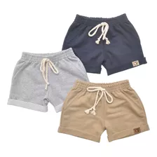 Kit C/3 Shorts Bebê Infantil Bermuda Menino E Menina Verão