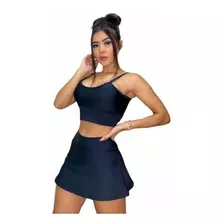 Conjunto Saia Shorts + Top Fitness Academia Suplex Dia-dia 