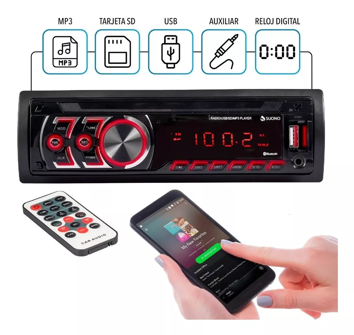 Autoestereo Micro Sd Mp3 Usb Radio Fm Stereo Frente Fijo Bluetooth Manos Libres Potente Sonido + Control Remoto