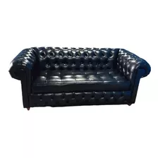 Sofá Shesterfield Negro 2 Metros X 90 Cm X 75 Cm Cuero