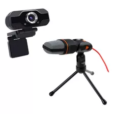 Combo Webcam Full Hd Streaming+micrófono Condensador Trípode Color Negro