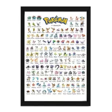 Pôster Quadro Todos Os Pokemons Pirmeira Geração Moldura A4