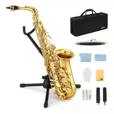 Saxofón As- Alto Para Estudiantes, De Laca Dorada, Kit Com