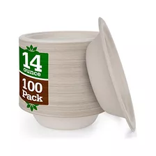 14 Oz. Paper Plates Bowls [100pack] Brown Compostable D...