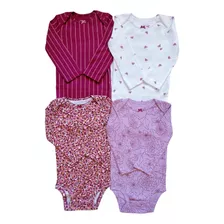 Kit Body Carters Manga Longa Rosa Floral Bebê Menina 