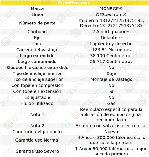 2 Amortiguadores Gas Oespectrum Del Isuzu Axiom 02-04 Monroe Foto 3