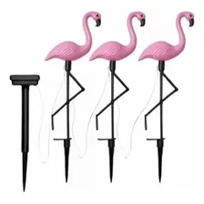 Pack 3 Flamencos Rosados Solares Con Estaca Para Jardín