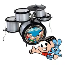 Bateria Infantil Luen Pop Turma Da Mônica Kids Preta E Prata