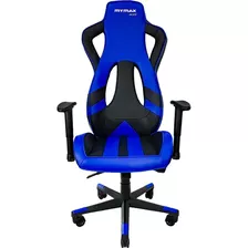 Cadeira De Escritório Mymax Mx11 Gamer Ergonômica Preto E Azul Com Estofado De Tecido Sintético Pu