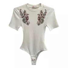 Blusa Body Canelado Off White Floral Da Marisa - Tam P