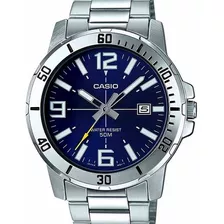 Relógio Casio Masculino Prata Mtp-vd01d-2bvudf Cor Da Correia Prateado Cor Do Bisel Prateado Cor Do Fundo Azul-escuro