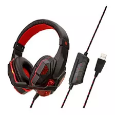 Auriculares Gamer Skyway Sonido 7.1 Led Microfono Pc Consola Rojo