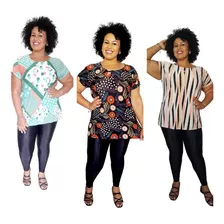 Blusa Plus Size Estampada M Japonesa Liganete Kit Com 3