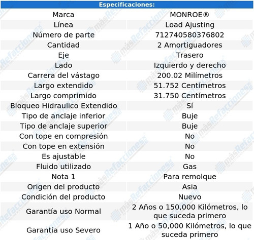 Par Amortiguadores Tra Gas Load Ajusting Chieftain 49-58 Foto 3