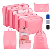 Organizadores De Maletas Para Viaje Impermeable Set 8 Piezas Color Rosa Marca Kwala