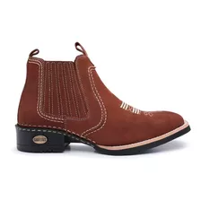 Botina Bota Masculina Bico Quadrado Cano Curto Couro Texana