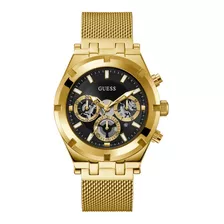 Reloj Guess Hombre Caballero Formal Analógico De Lujo 1 Color De La Correa Dorado/negro Color Del Bisel Dorado