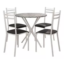 Conjunto Mesa Lyon 0,80 Com 4 Cadeiras Branco Prata/pto Liso