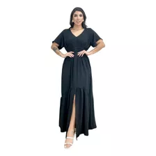 Vestido Longo Babado Fenda Moda Evangélica Festa Plus Size