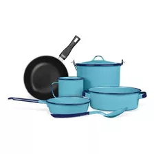 Bateria De Cocina Peltre 7 Pz Azul Turquesa Renata Cinsa