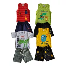 Kit 8 Peças Conjuntos Roupa Infantil Menino Camiseta Bermuda