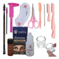 Kit Henna Makiaj Profissional +paq +tes Pincel Espatula Mold Cor Marrom