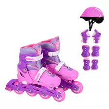 Patins Infantil Feminino Menina Rosa Ajustável C/ Proteção