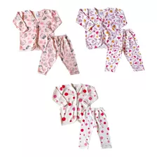 Kit 6 Pçs Roupa De Bebê 3 Casaco + 3 Calça Estampado Algodão