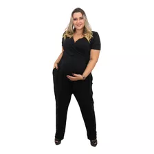 Macacão Plus Size Gestante E Pós Parto Longo Viscolycra 1734