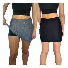 Kit 2 Shorts Saia Justo Fitness Elástico Liso Suplex Pp Plus