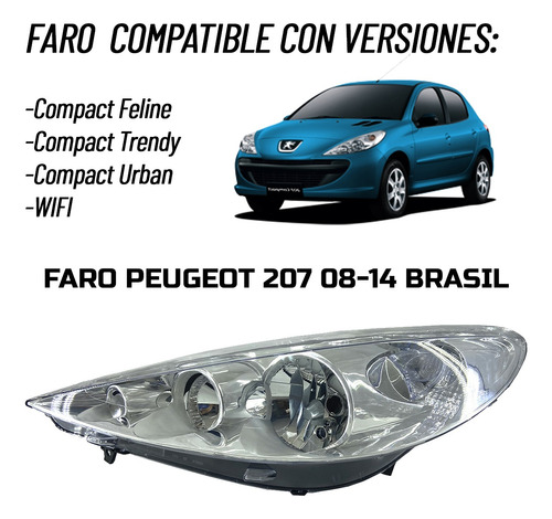 Faro Peugeot 207 2008 2009 2010 2011 2012 2014 Brasil Foto 2